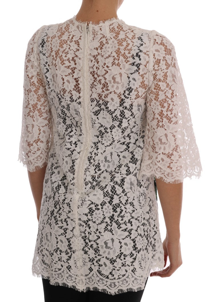 White Crystal Embellished Lace Blouse designed by Dolce & Gabbana available from Moon Behind The Hill's Women's Clothing range