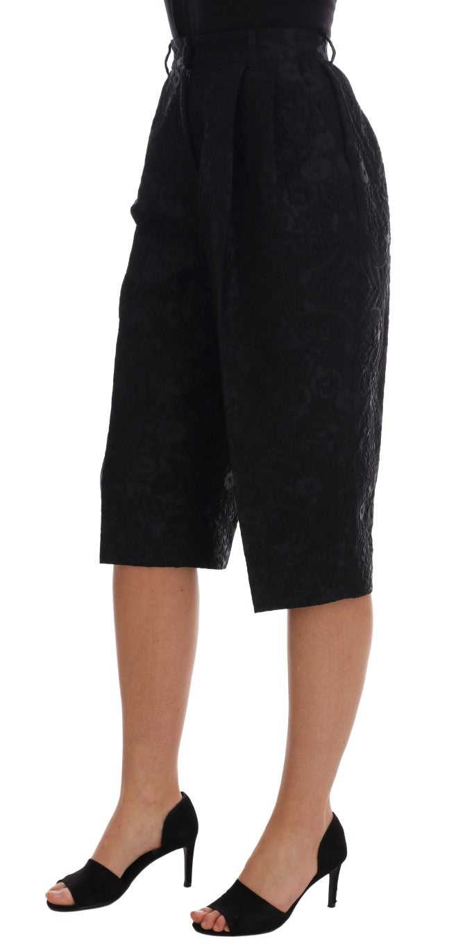 Black Brocade High Waist Capri Shorts - Designed by Dolce & Gabbana Available to Buy at a Discounted Price on Moon Behind The Hill Online Designer Discount Store