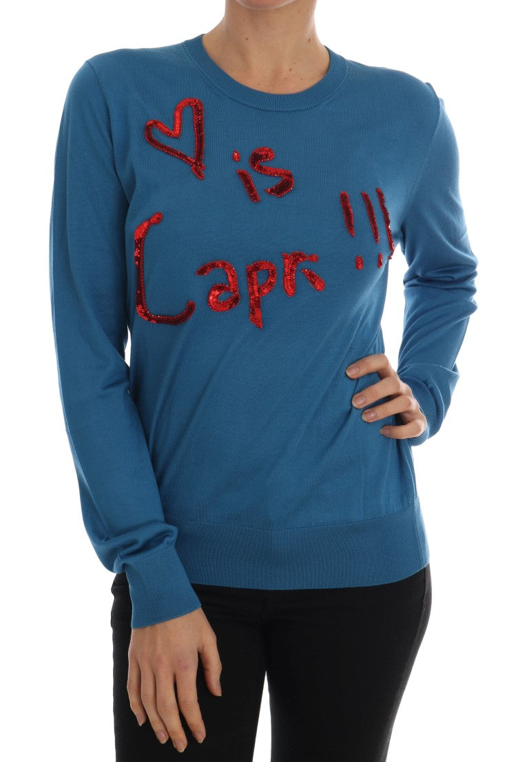Blue Silk Love is Pullover Sweater - Designed by Dolce & Gabbana Available to Buy at a Discounted Price on Moon Behind The Hill Online Designer Discount Store