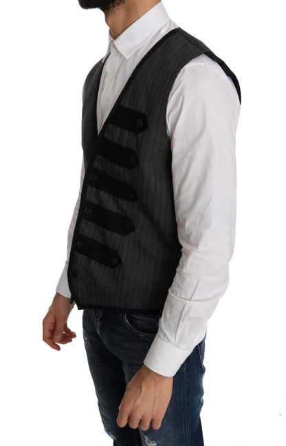 Gray Wool Patterned Slim Vest - Designed by Dolce & Gabbana Available to Buy at a Discounted Price on Moon Behind The Hill Online Designer Discount Store