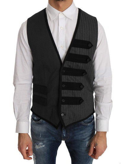 Gray Wool Patterned Slim Vest - Designed by Dolce & Gabbana Available to Buy at a Discounted Price on Moon Behind The Hill Online Designer Discount Store