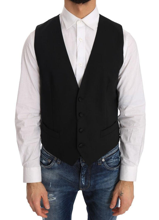 Black Wool Silk Vest - Designed by Dolce & Gabbana Available to Buy at a Discounted Price on Moon Behind The Hill Online Designer Discount Store