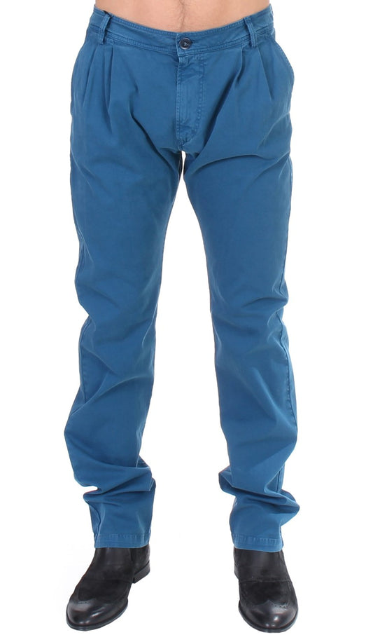 Blue Cotton Straight Fit Chinos - Designed by GF Ferre Available to Buy at a Discounted Price on Moon Behind The Hill Online Designer Discount Store