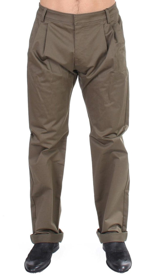 Green Cotton Stretch Comfort Fit Pants - Designed by GF Ferre Available to Buy at a Discounted Price on Moon Behind The Hill Online Designer Discount Store