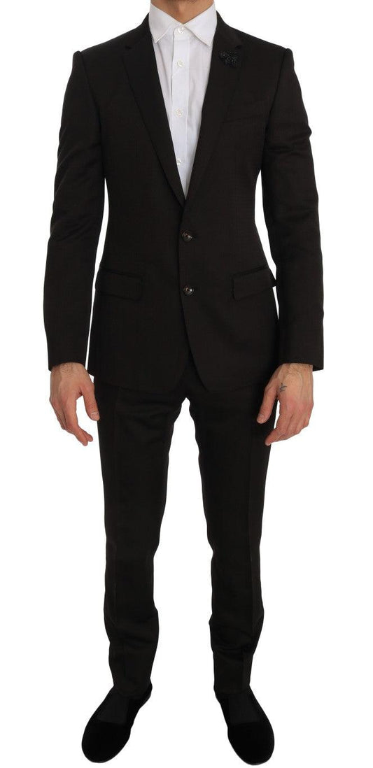 Dolce & Gabbana Men's Brown Wool Crystal Bee Slim Fit MARTINI - Designed by Dolce & Gabbana Available to Buy at a Discounted Price on Moon Behind The Hill Online Designer Discount Store