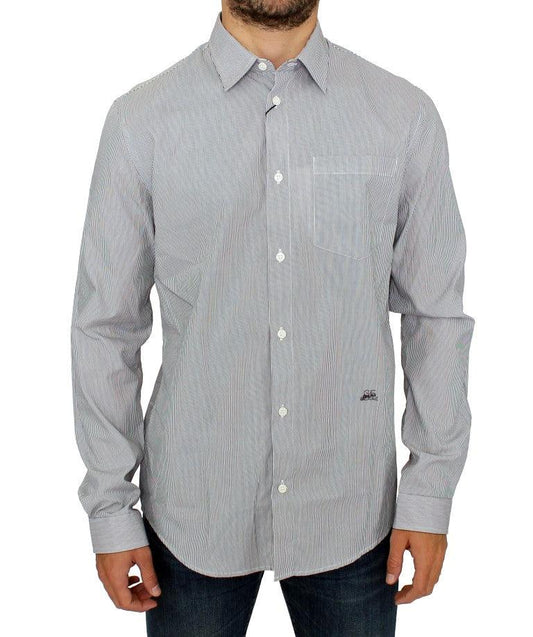 Gray Striped Cotton Casual Shirt - Designed by GF Ferre Available to Buy at a Discounted Price on Moon Behind The Hill Online Designer Discount Store
