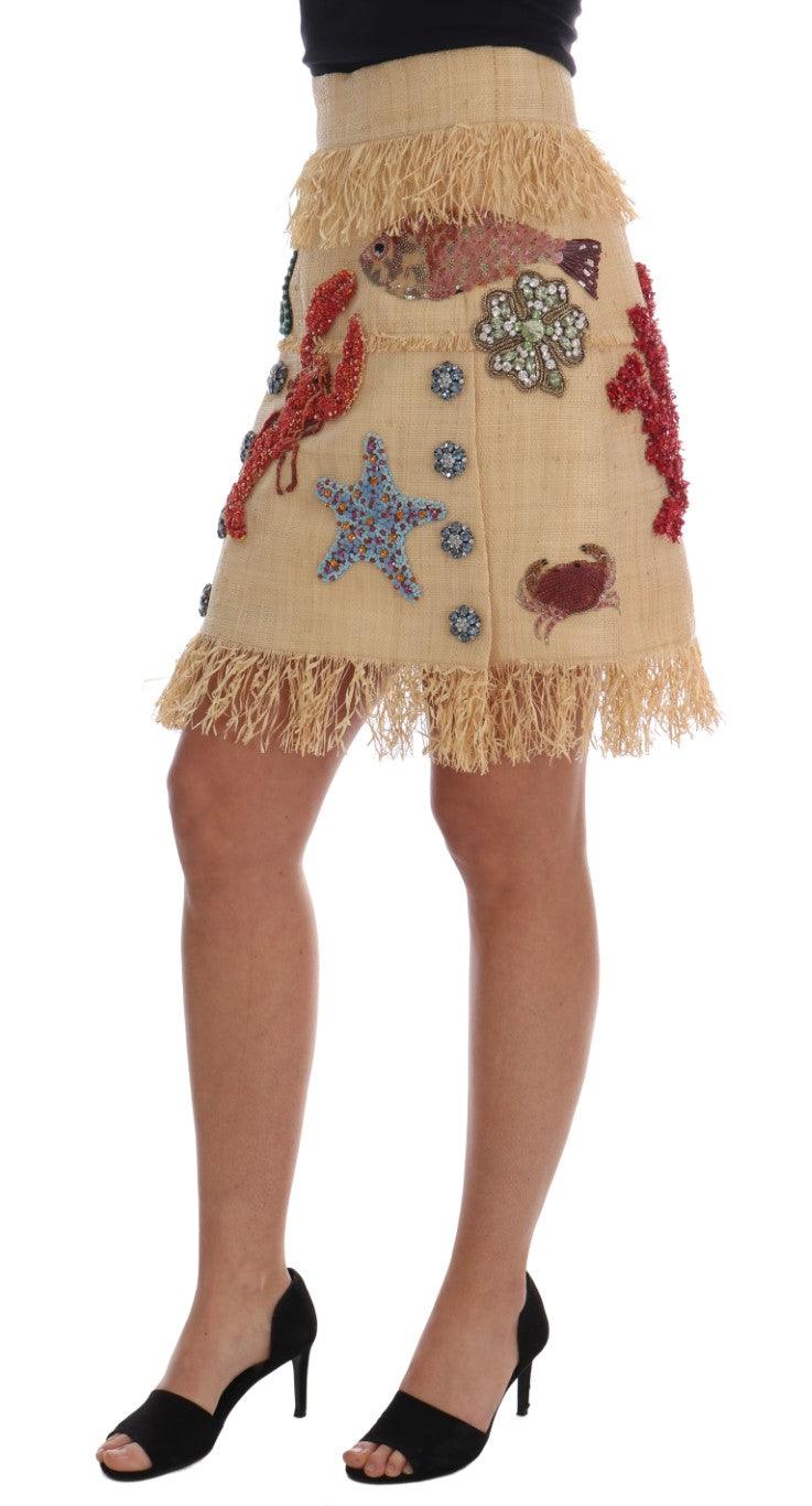 Crystal Beige Palm Fiber Skirt - Designed by Dolce & Gabbana Available to Buy at a Discounted Price on Moon Behind The Hill Online Designer Discount Store