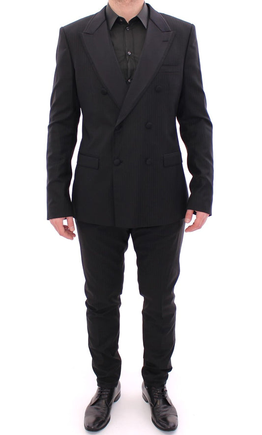 Dolce & Gabbana Men's Black Striped Double Breasted Slim Fit Suit - Designed by Dolce & Gabbana Available to Buy at a Discounted Price on Moon Behind The Hill Online Designer Discount Store
