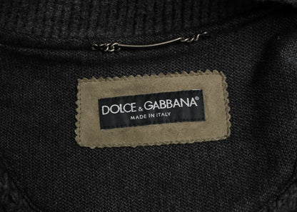 Brown Gray Leather Jacket Coat - Designed by Dolce & Gabbana Available to Buy at a Discounted Price on Moon Behind The Hill Online Designer Discount Store