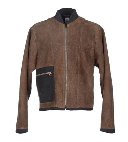 Brown Gray Leather Jacket Coat - Designed by Dolce & Gabbana Available to Buy at a Discounted Price on Moon Behind The Hill Online Designer Discount Store