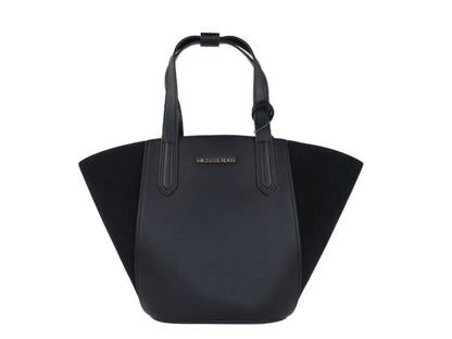 Portia Small Pebbled Leather Suede Tote Handbag (Black)