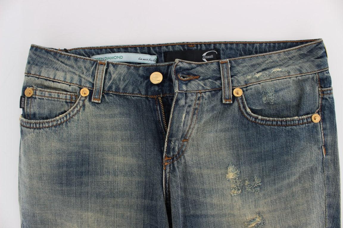 Blue Cotton Low Waist Jeans - Designed by Cavalli Available to Buy at a Discounted Price on Moon Behind The Hill Online Designer Discount Store