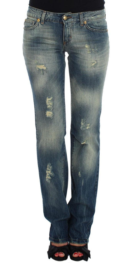 Blue Cotton Low Waist Jeans - Designed by Cavalli Available to Buy at a Discounted Price on Moon Behind The Hill Online Designer Discount Store