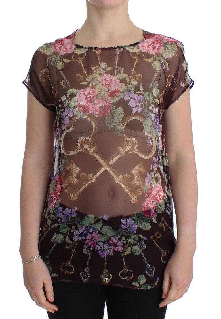 Black Key Floral Print Silk Blouse T-shirt - Designed by Dolce & Gabbana Available to Buy at a Discounted Price on Moon Behind The Hill Online Designer Discount Store