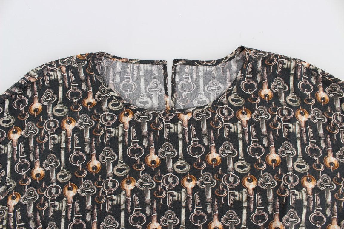 Gray Gold Key Print Silk Blouse T-shirt - Designed by Dolce & Gabbana Available to Buy at a Discounted Price on Moon Behind The Hill Online Designer Discount Store