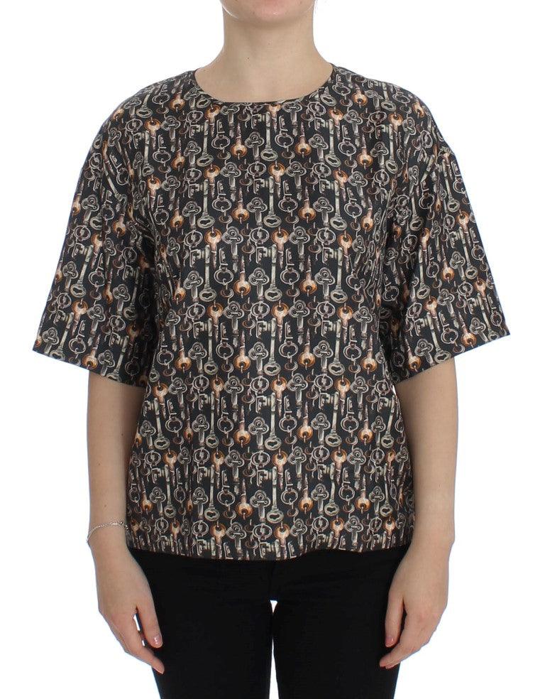 Gray Gold Key Print Silk Blouse T-shirt - Designed by Dolce & Gabbana Available to Buy at a Discounted Price on Moon Behind The Hill Online Designer Discount Store