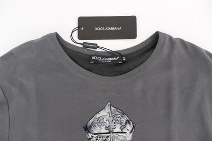 Gray Knight Crown Print Silk Blouse Top - Designed by Dolce & Gabbana Available to Buy at a Discounted Price on Moon Behind The Hill Online Designer Discount Store