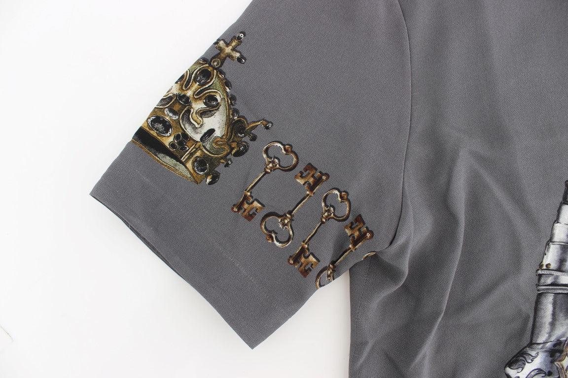 Gray Knight Crown Print Silk Blouse Top - Designed by Dolce & Gabbana Available to Buy at a Discounted Price on Moon Behind The Hill Online Designer Discount Store