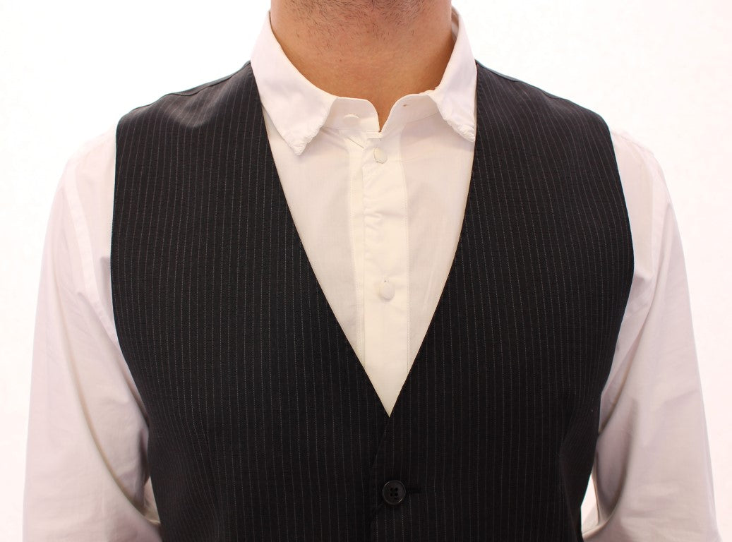 Gray Striped Wool Single Breasted Vest - Designed by Dolce & Gabbana Available to Buy at a Discounted Price on Moon Behind The Hill Online Designer Discount Store