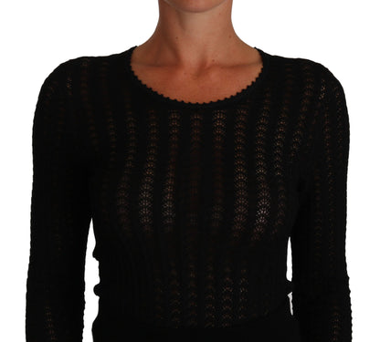 Black Knitted Wool Sheath Long Sleeves Dress - Designed by Dolce & Gabbana Available to Buy at a Discounted Price on Moon Behind The Hill Online Designer Discount Store