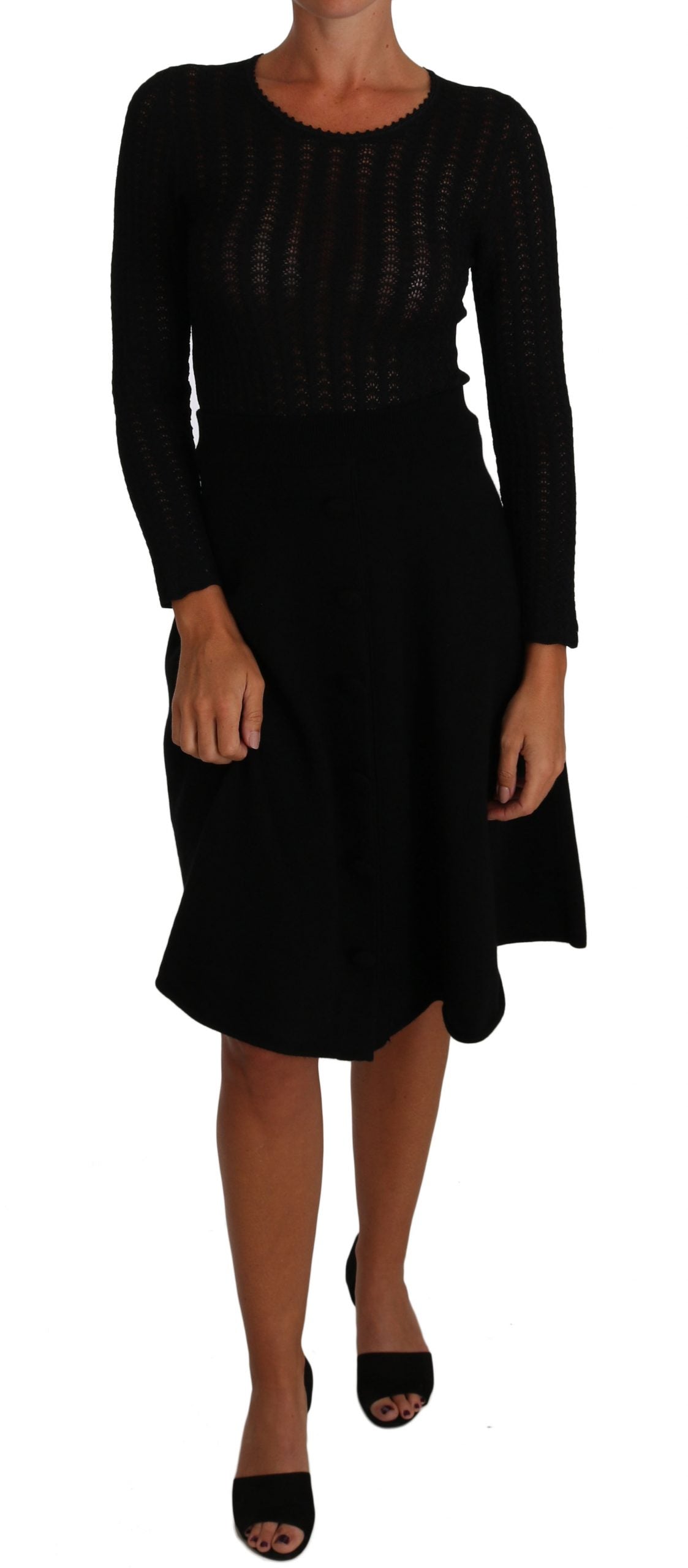 Black Knitted Wool Sheath Long Sleeves Dress - Designed by Dolce & Gabbana Available to Buy at a Discounted Price on Moon Behind The Hill Online Designer Discount Store