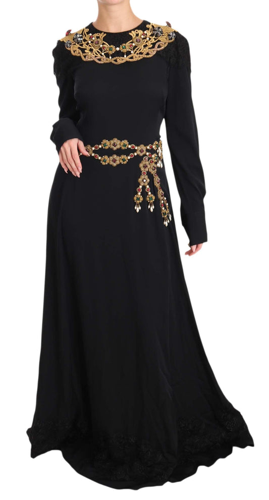 Black Silk Stretch Gold Crystal Dress - Designed by Dolce & Gabbana Available to Buy at a Discounted Price on Moon Behind The Hill Online Designer Discount Store