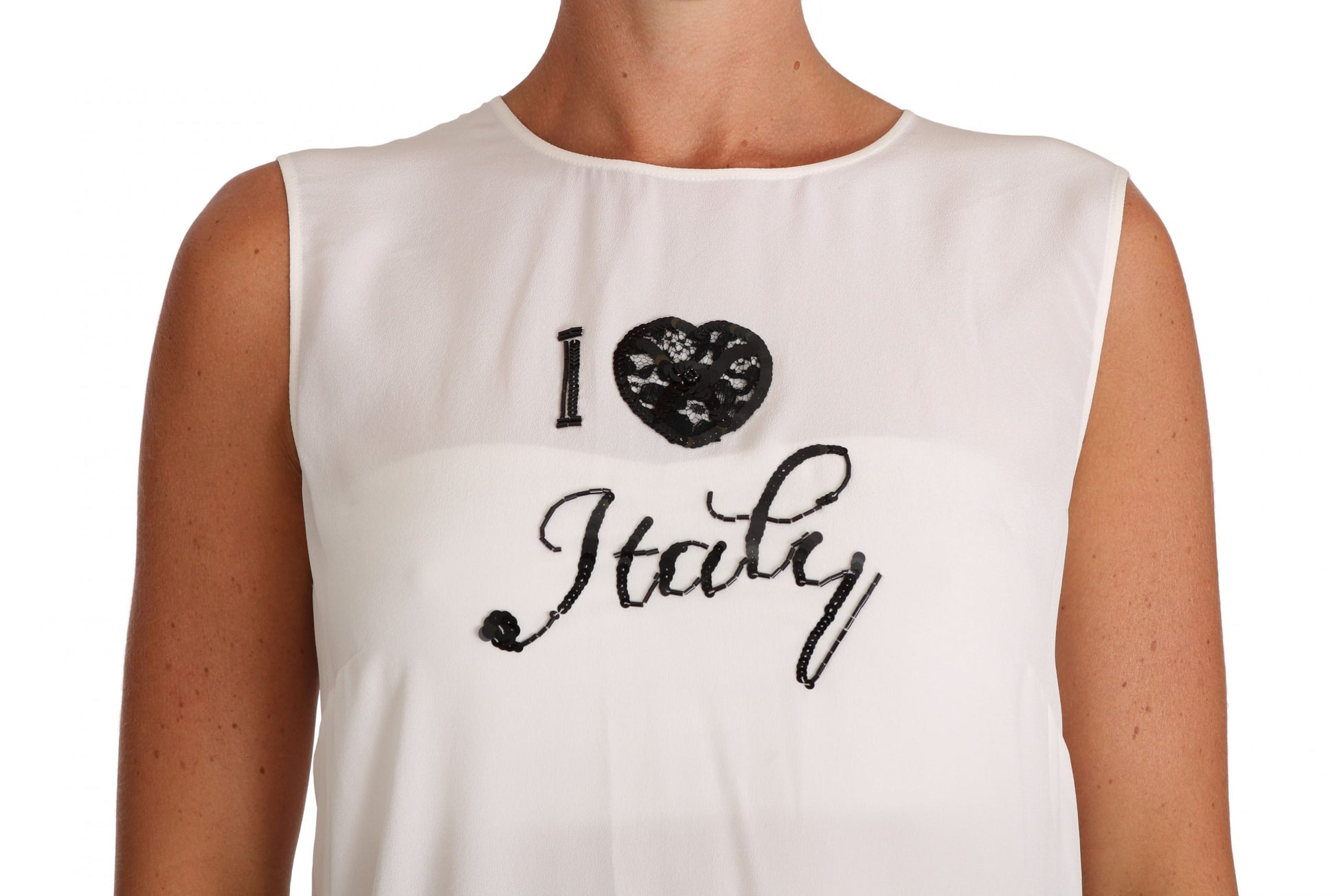 White Silk I LOVE ITALY Cami T-shirt designed by Dolce & Gabbana available from Moon Behind The Hill's Women's Clothing range