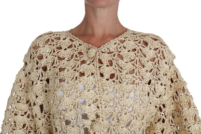 Beige Cardigan Crochet Knitted Raffia Sweater - Designed by Dolce & Gabbana Available to Buy at a Discounted Price on Moon Behind The Hill Online Designer Discount Store