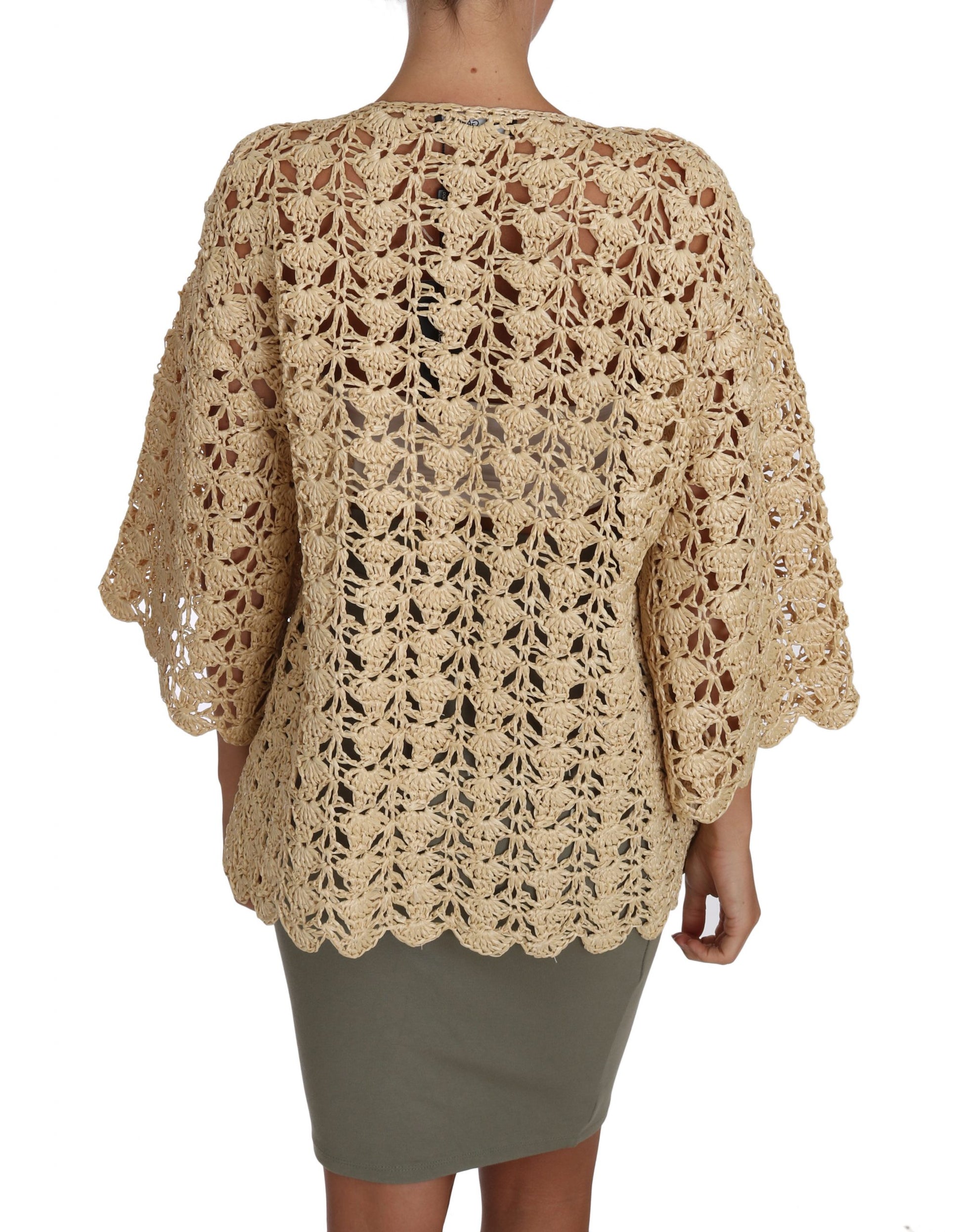 Beige Cardigan Crochet Knitted Raffia Sweater - Designed by Dolce & Gabbana Available to Buy at a Discounted Price on Moon Behind The Hill Online Designer Discount Store