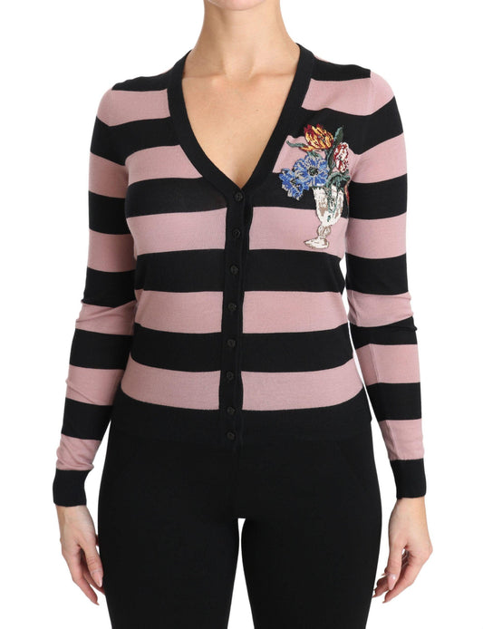 Pink Floral Cashmere Cardigan Sweater designed by Dolce & Gabbana available from Moon Behind The Hill's Women's Clothing range
