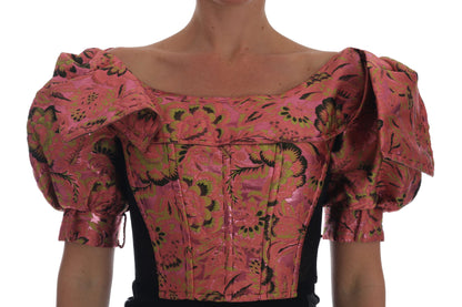 Pink Puff Sleeve  Brocade Cropped Top designed by Dolce & Gabbana available from Moon Behind The Hill's Women's Clothing range