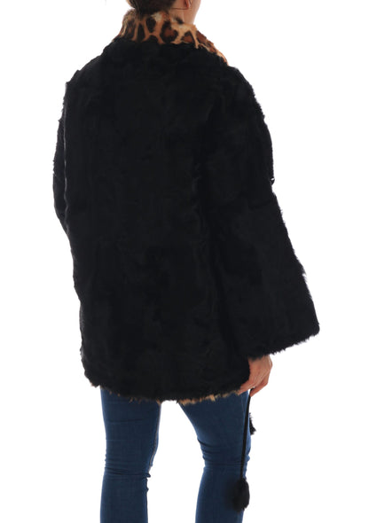 Black Lamb Leopard Print Fur Coat Jacket - Designed by Dolce & Gabbana Available to Buy at a Discounted Price on Moon Behind The Hill Online Designer Discount Store