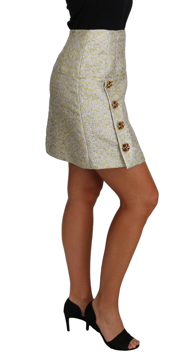 Gold Brocade Crystal Jaquard Mini Skirt - Designed by Dolce & Gabbana Available to Buy at a Discounted Price on Moon Behind The Hill Online Designer Discount Store