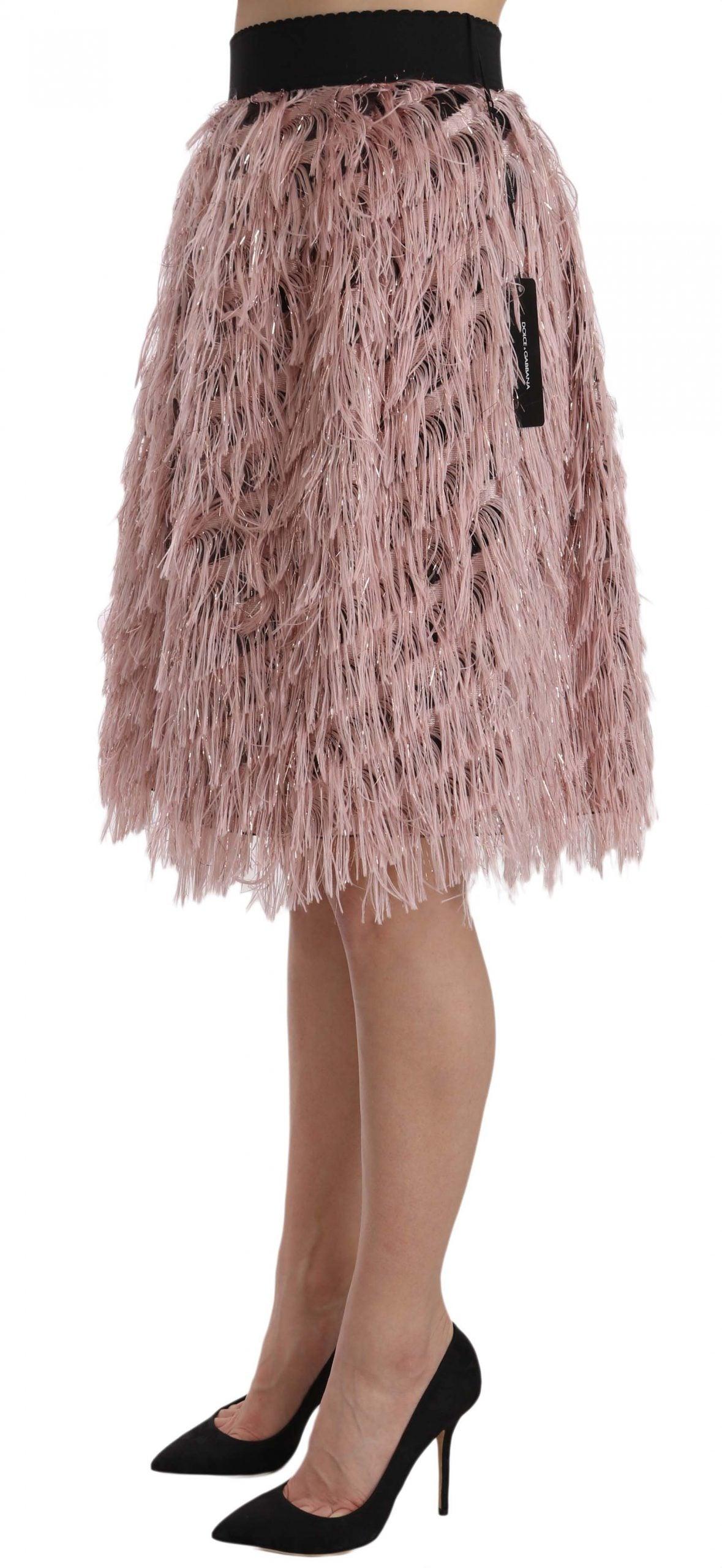 Pink Gold Fringe Metallic Pencil A-line Skirt designed by Dolce & Gabbana available from Moon Behind The Hill's Women's Clothing range