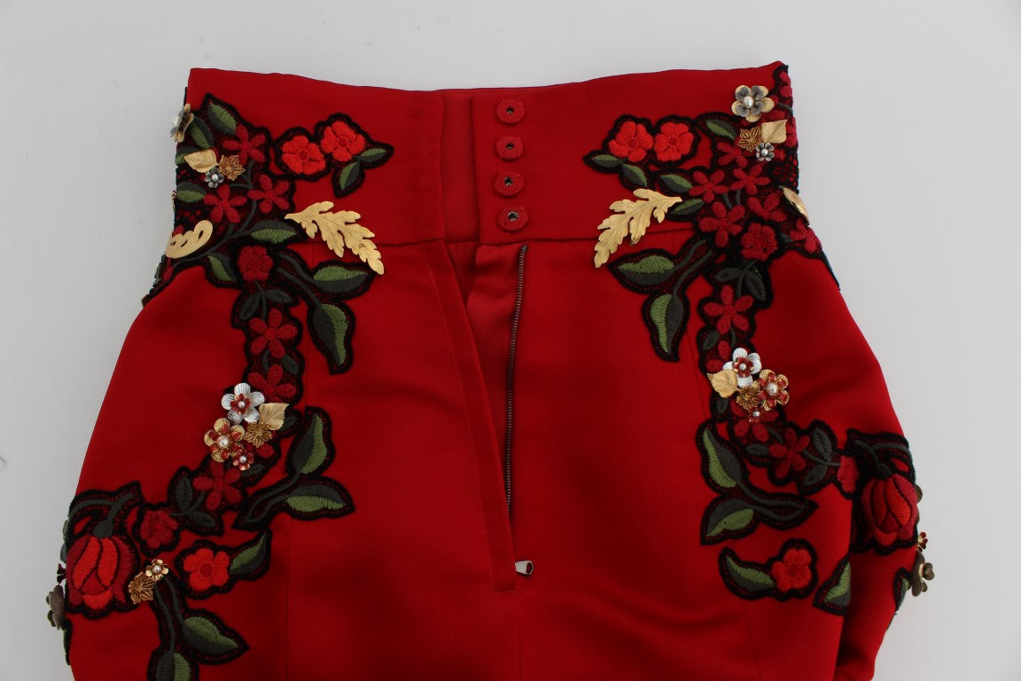 Red Silk Pearls Roses Shorts designed by Dolce & Gabbana available from Moon Behind The Hill's Women's Clothing range