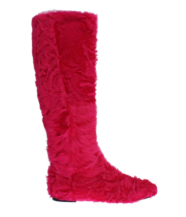 Pink Lamb Fur Leather Flat Boots designed by Dolce & Gabbana available from Moon Behind The Hill's Women's Footwear range