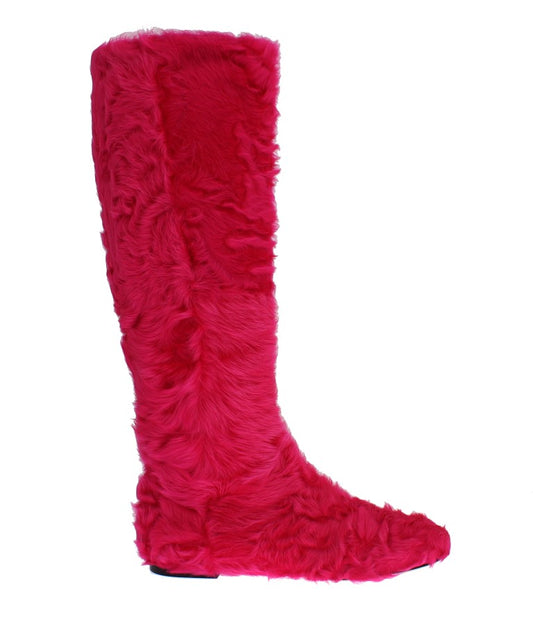 Pink Lamb Fur Leather Flat Boots designed by Dolce & Gabbana available from Moon Behind The Hill's Women's Footwear range