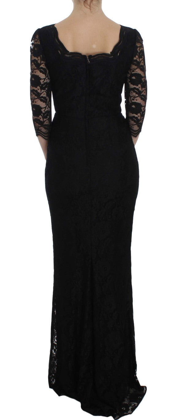 Black Floral Lace Long Ball Maxi Dress - Designed by Dolce & Gabbana Available to Buy at a Discounted Price on Moon Behind The Hill Online Designer Discount Store