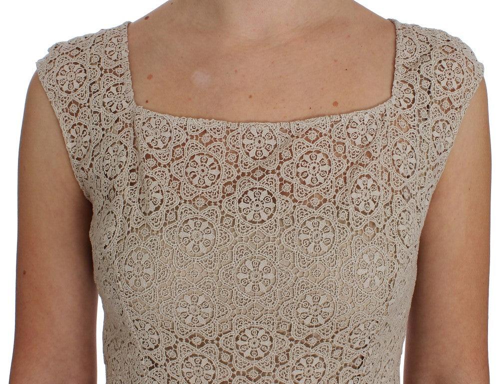 Beige Ricamo Cutout Cotton Sheath Dress - Designed by Dolce & Gabbana Available to Buy at a Discounted Price on Moon Behind The Hill Online Designer Discount Store