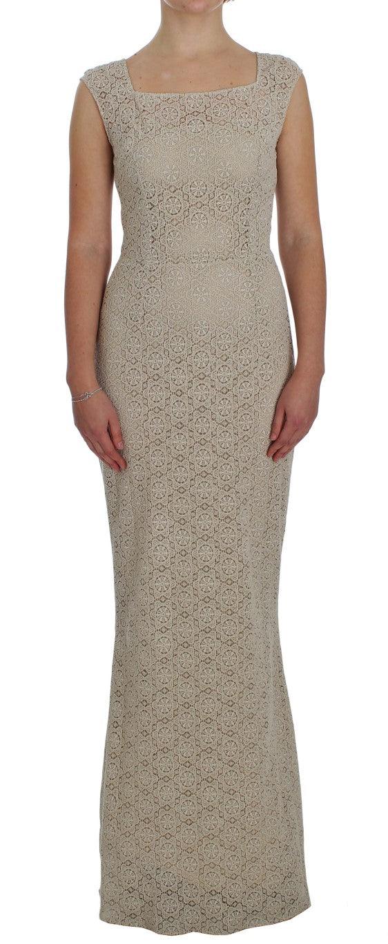 Beige Ricamo Cutout Cotton Sheath Dress - Designed by Dolce & Gabbana Available to Buy at a Discounted Price on Moon Behind The Hill Online Designer Discount Store