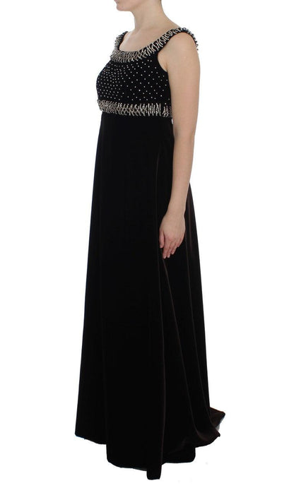 Brown Velvet Crystal Sheath Gown Dress - Designed by Dolce & Gabbana Available to Buy at a Discounted Price on Moon Behind The Hill Online Designer Discount Store