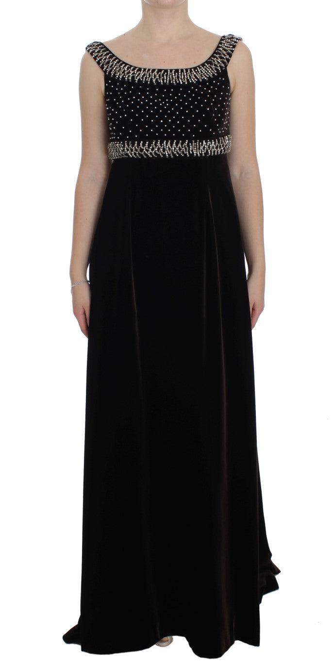 Brown Velvet Crystal Sheath Gown Dress - Designed by Dolce & Gabbana Available to Buy at a Discounted Price on Moon Behind The Hill Online Designer Discount Store