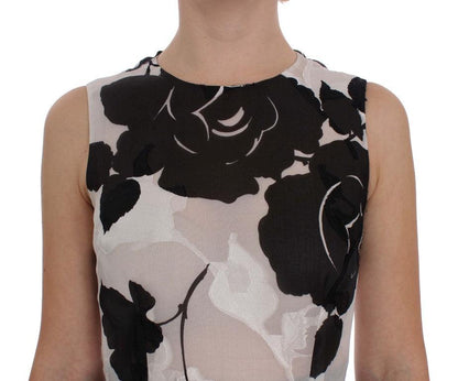 Black White Floral Silk Sheath Gown Dress - Designed by Dolce & Gabbana Available to Buy at a Discounted Price on Moon Behind The Hill Online Designer Discount Store