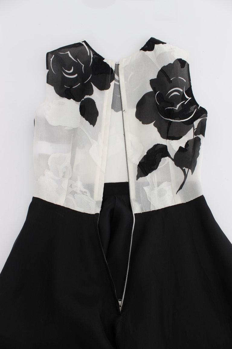 Black White Floral Silk Sheath Gown Dress - Designed by Dolce & Gabbana Available to Buy at a Discounted Price on Moon Behind The Hill Online Designer Discount Store