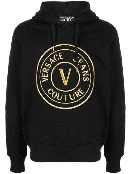 Versace Jeans Couture Black Cotton Logo Details Hooded Sweatshirt designed by Versace Jeans available from Moon Behind The Hill 's Clothing > Shirts & Tops > Mens range
