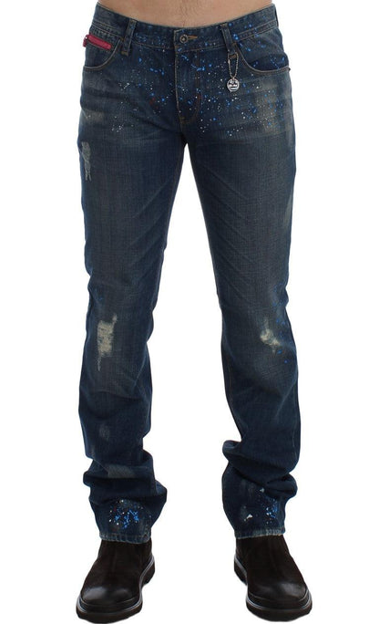 Blue Wash Paint Slim Fit Pants Jeans - Designed by Costume National Available to Buy at a Discounted Price on Moon Behind The Hill Online Designer Discount Store