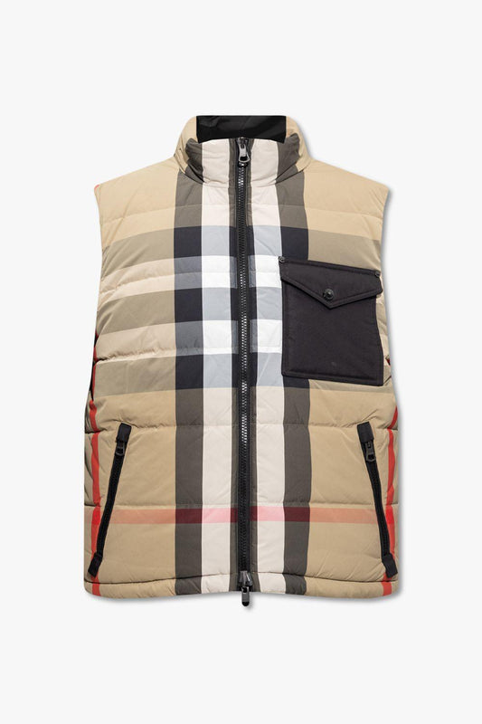 Burberry Men's Beige & Black Polyamide Down Gilet Vest - Designed by Burberry Available to Buy at a Discounted Price on Moon Behind The Hill Online Designer Discount Store