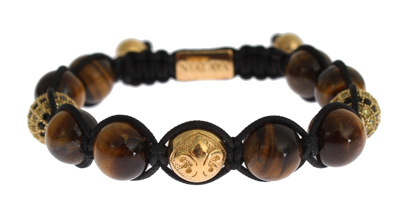 CZ Brown Tigers Eye 925 Silver Bracelet - Designed by Nialaya Available to Buy at a Discounted Price on Moon Behind The Hill Online Designer Discount Store