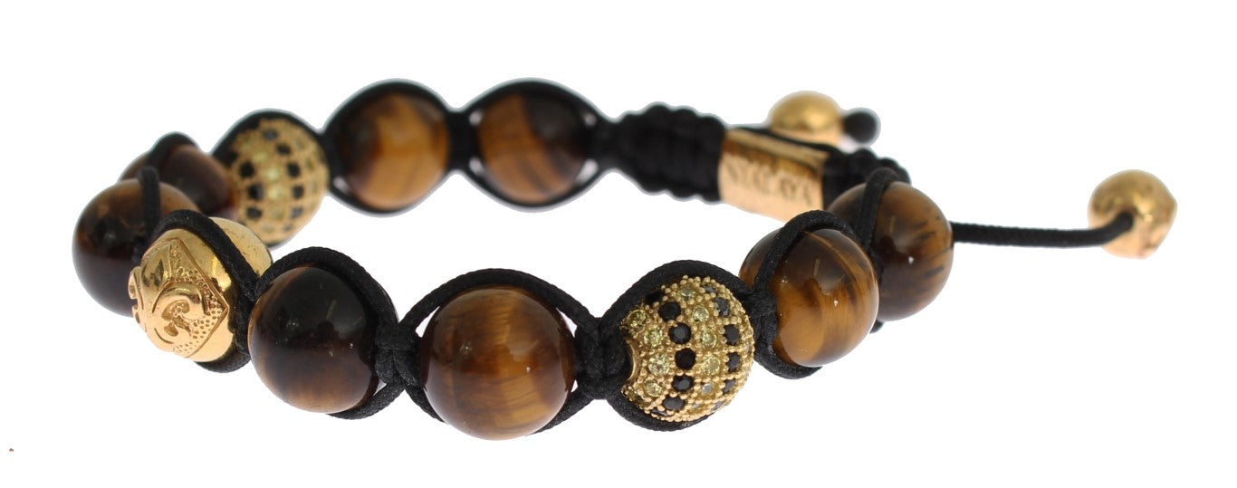 CZ Brown Tigers Eye 925 Silver Bracelet - Designed by Nialaya Available to Buy at a Discounted Price on Moon Behind The Hill Online Designer Discount Store