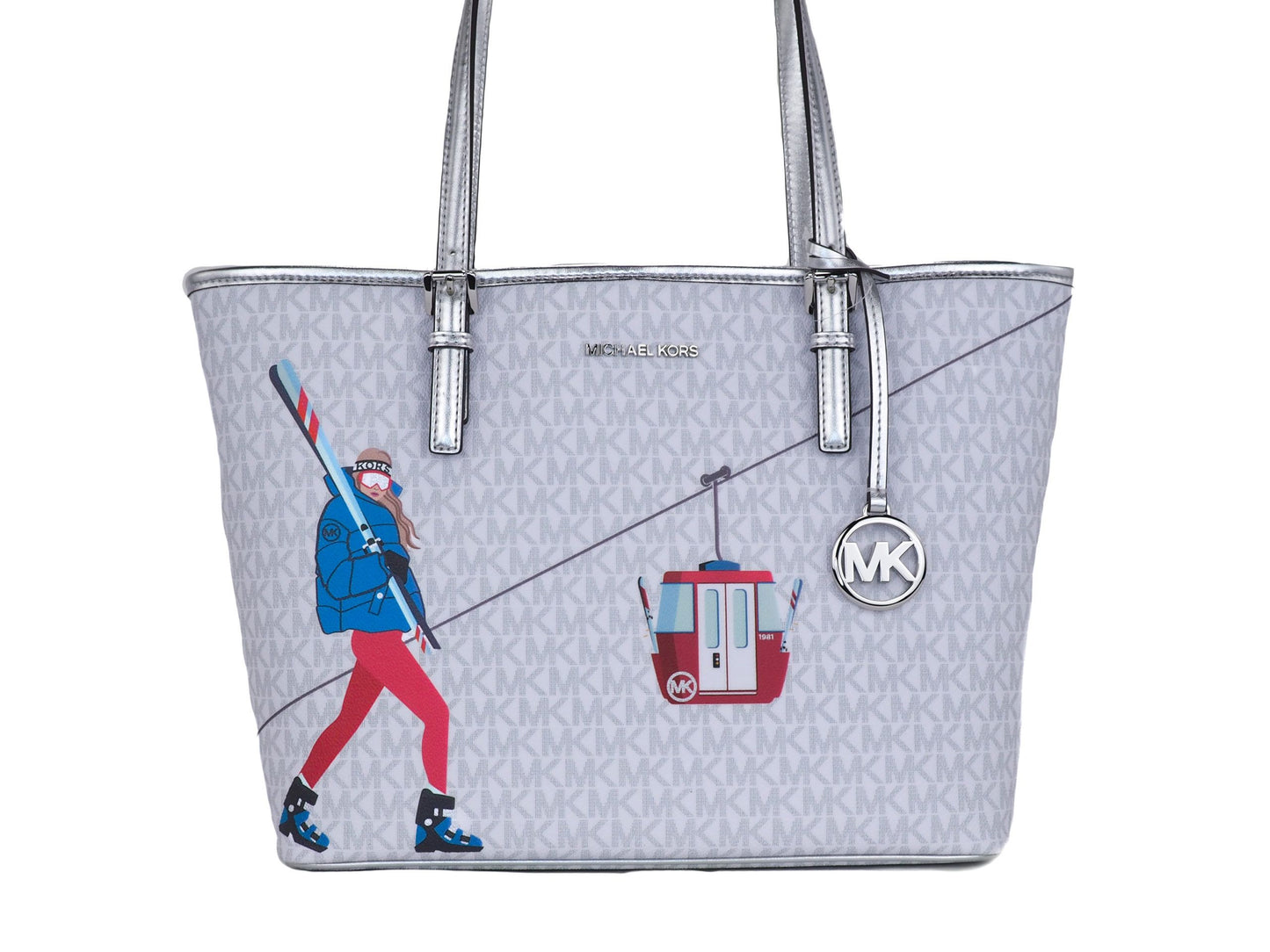 Jet Set Girls Print Medium Signature PVC Carryall Shoulder Tote Handbag (Bright White Multi) - Designed by Michael Kors Available to Buy at a Discounted Price on Moon Behind The Hill Online D